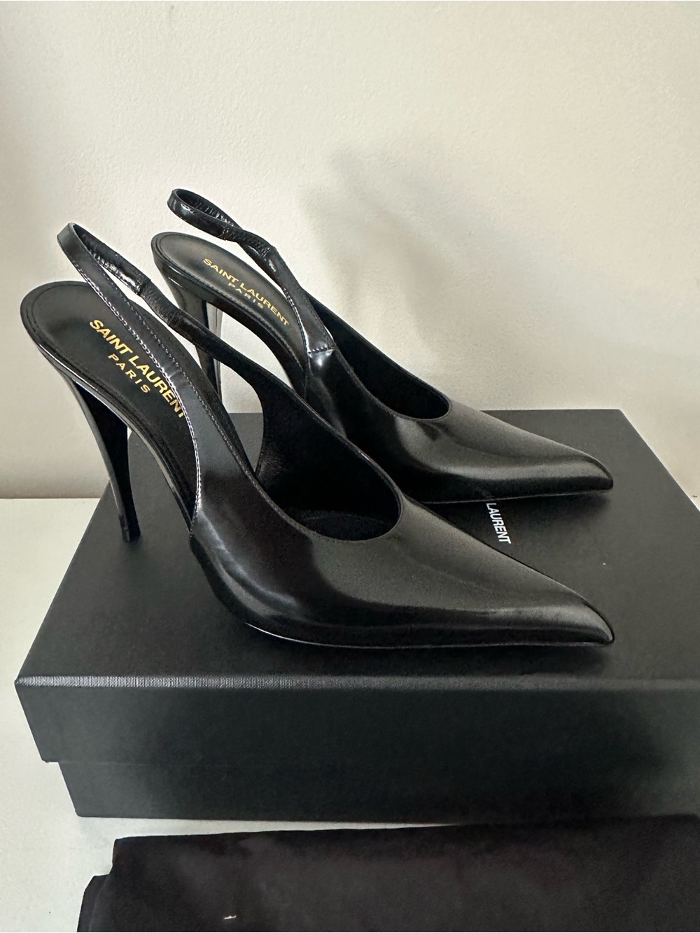 Saint Laurent Black Glazed Leather FAYE 110 PUMPS 39 - Picture 4 of 7